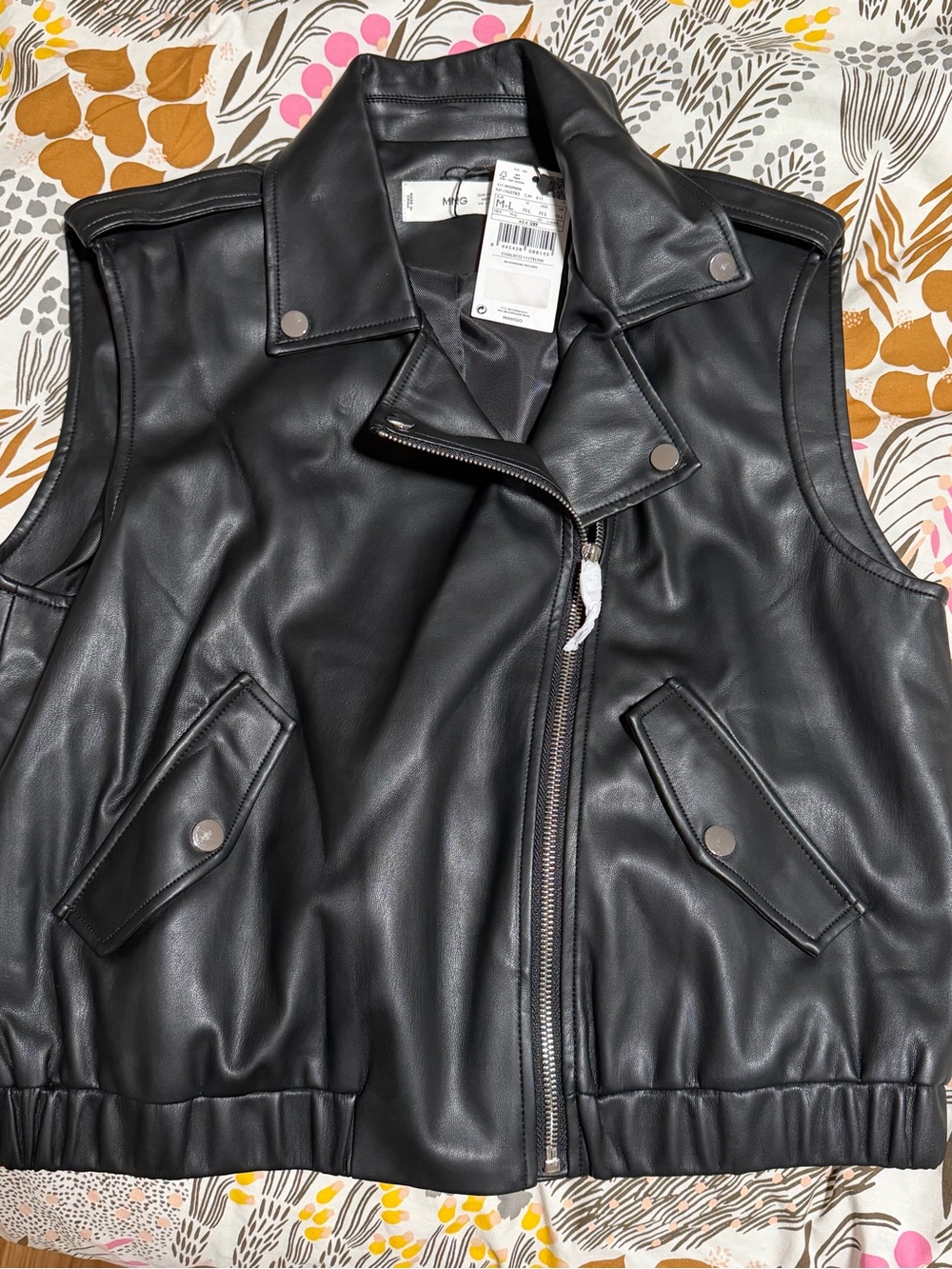 Mango Black Faux Leather Moto Vest